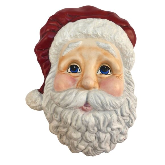 Santa Claus Face Wall Hanging Christmas Decoration Red/White Vintage Look 13x10 - Picture 1 of 12